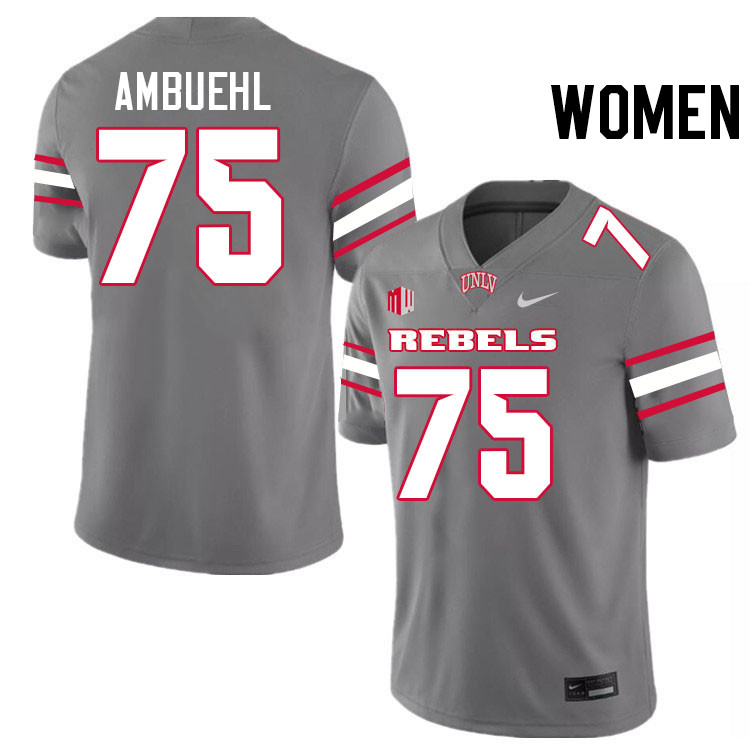 Women #75 Anton Ambuehl UNLV Rebels College Football Jerseys Stitched-Grey